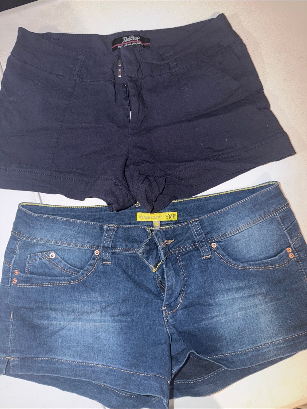 Bebop Navy Knit Shorts & YMI Blue Denim Shorts - Women's Two-Pack